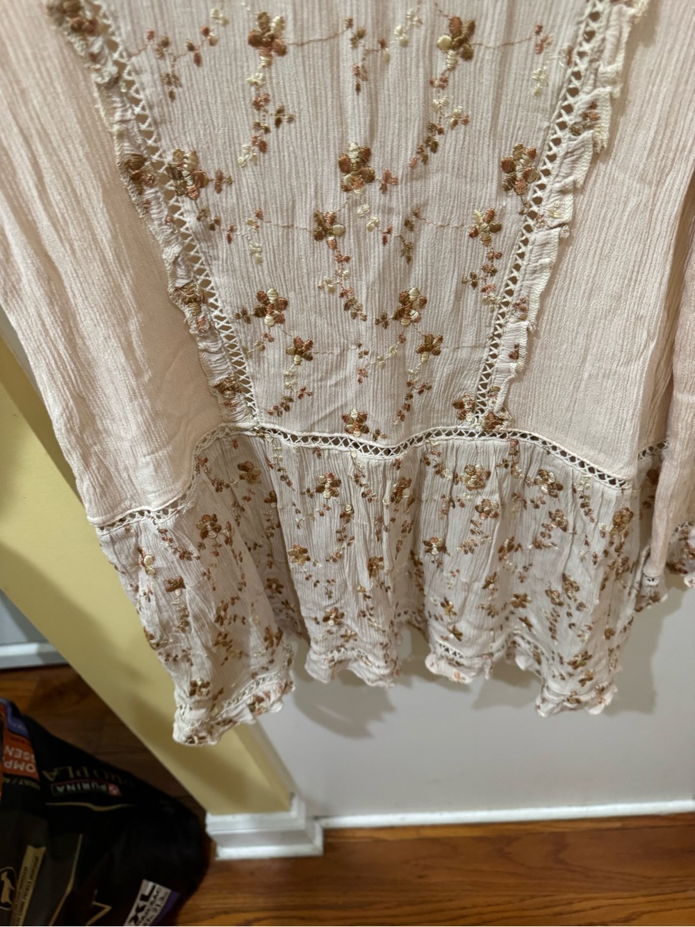 POL Cream Floral Lace-Trim Boho Peasant Blouse - Picture 8 of 9